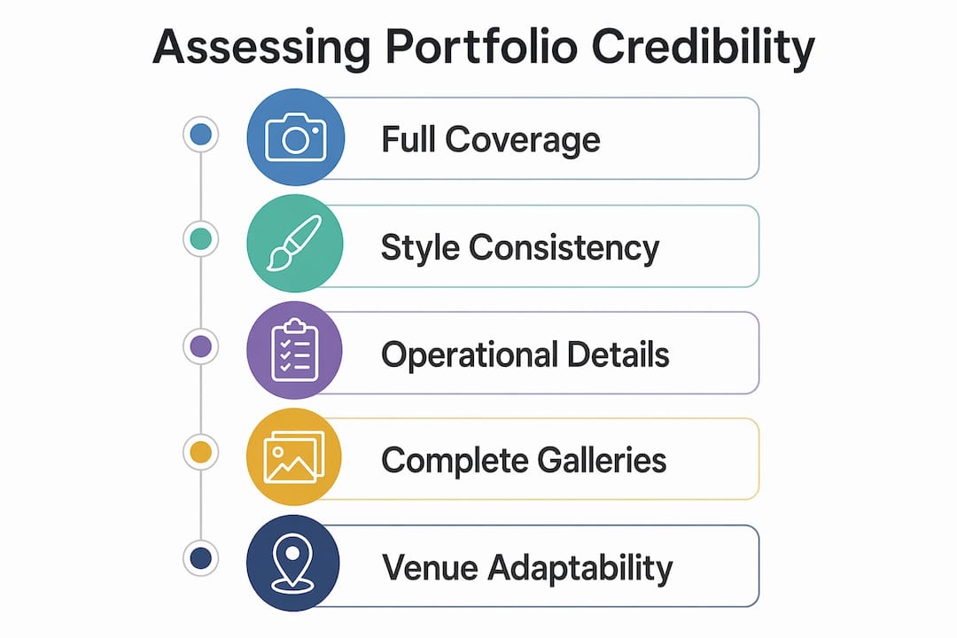 Infographic showing steps to assess wedding portfolio credibility