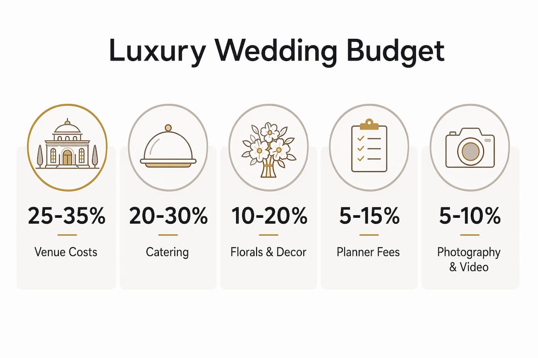 Infographic showing luxury wedding budget percentage breakdown