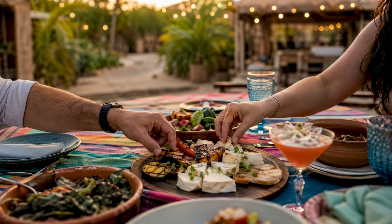 Guests passing local food and drinks at welcome dinner