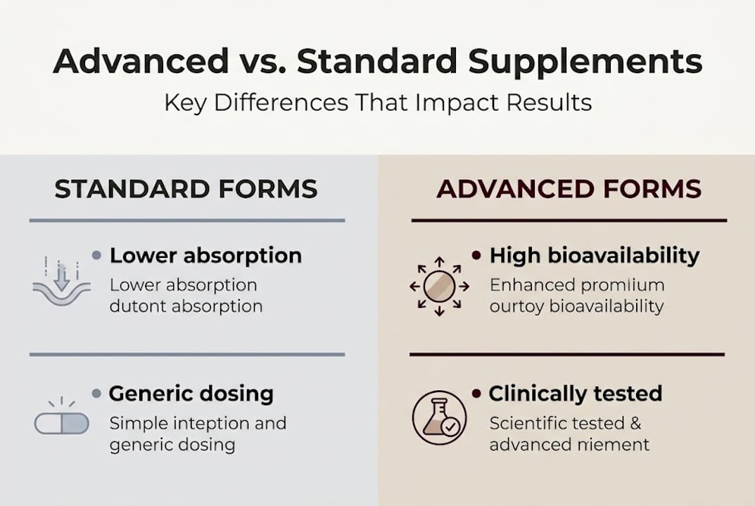 Infographic comparing standard and advanced supplements