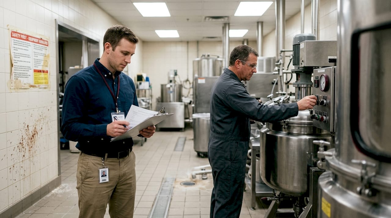 Inspector reviewing supplement manufacturing process