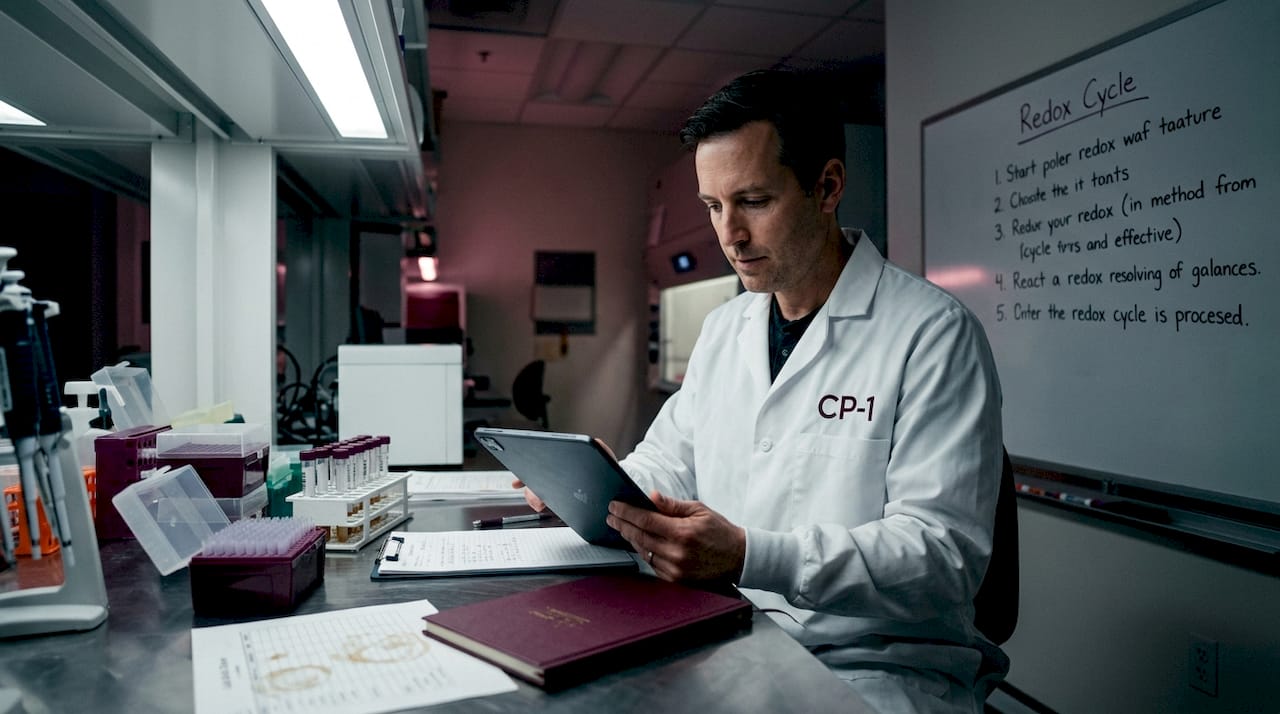 Scientist analyzing NAD plus research results