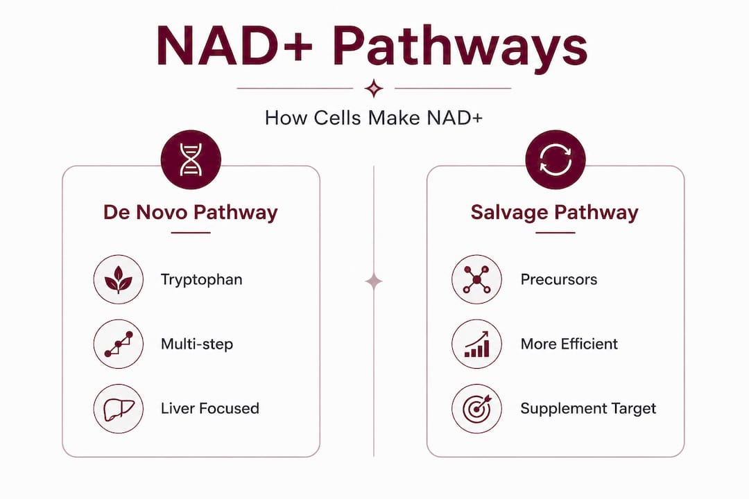 Infographic comparing NAD plus synthesis pathways
