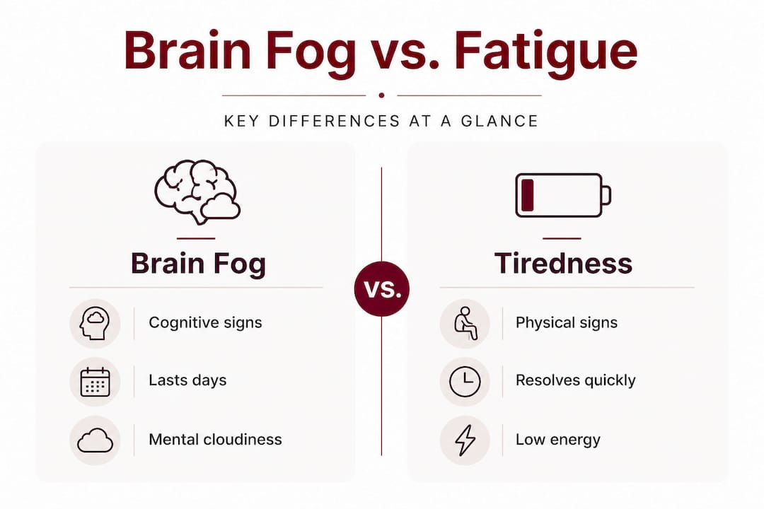 Infographic comparing brain fog and tiredness differences