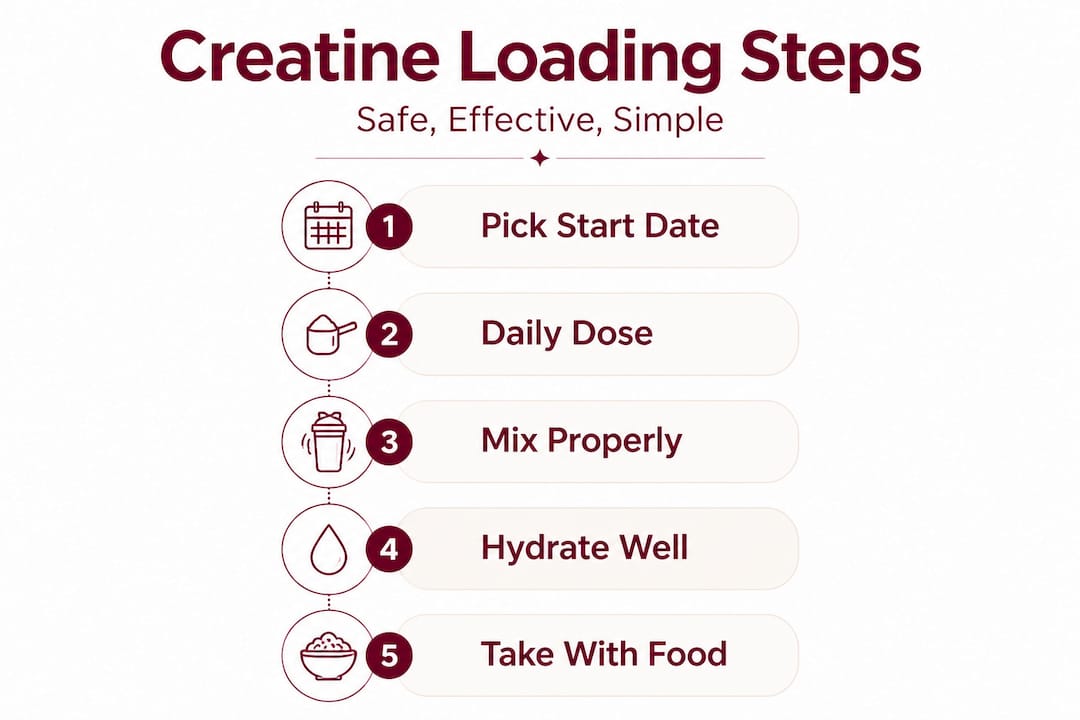 Infographic showing creatine loading step-by-step process