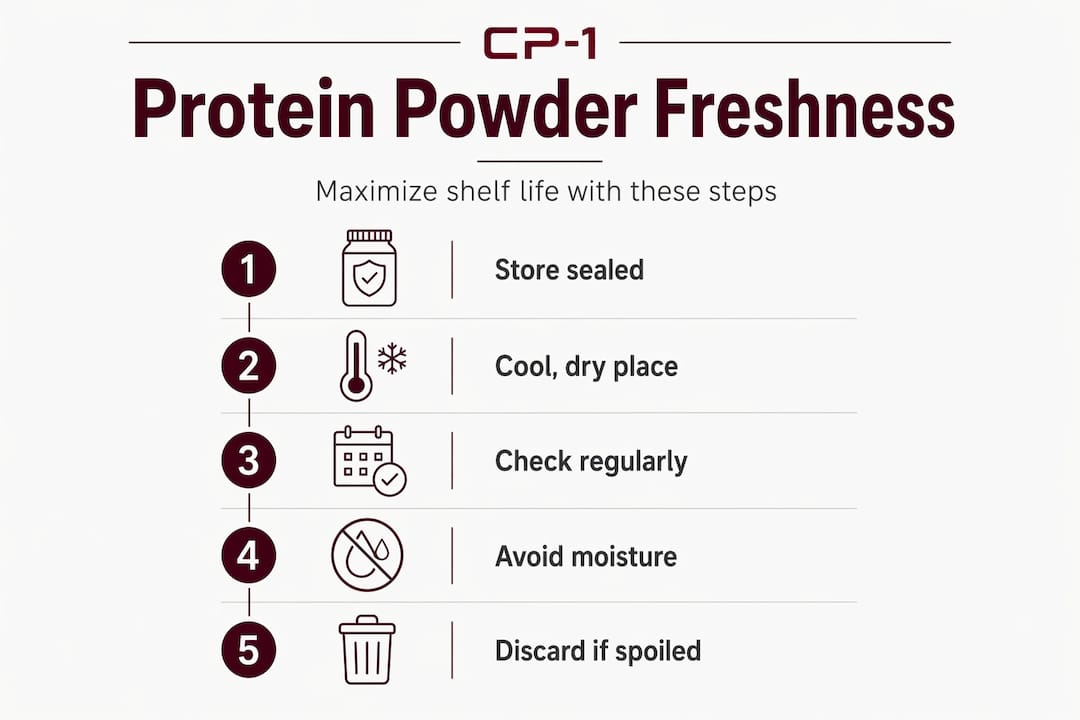 Infographic showing protein powder freshness steps