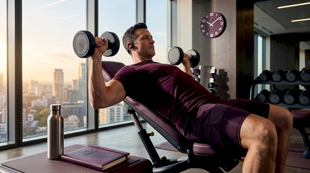 Man doing bench press at neighborhood gym