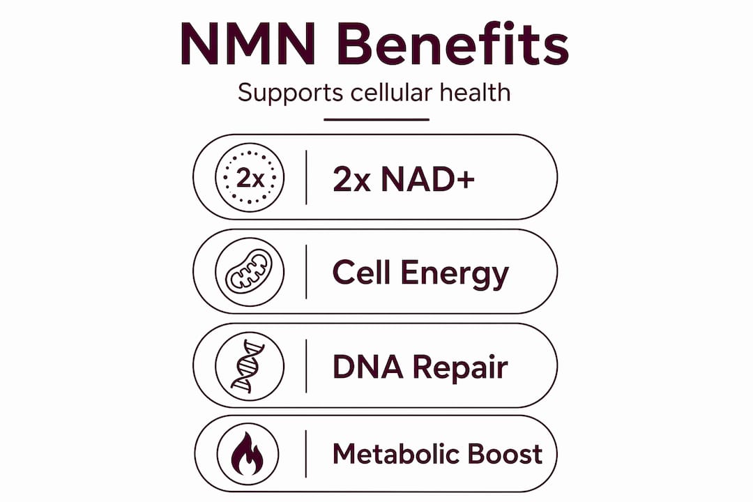 Infographic highlighting NMN supplement key benefits