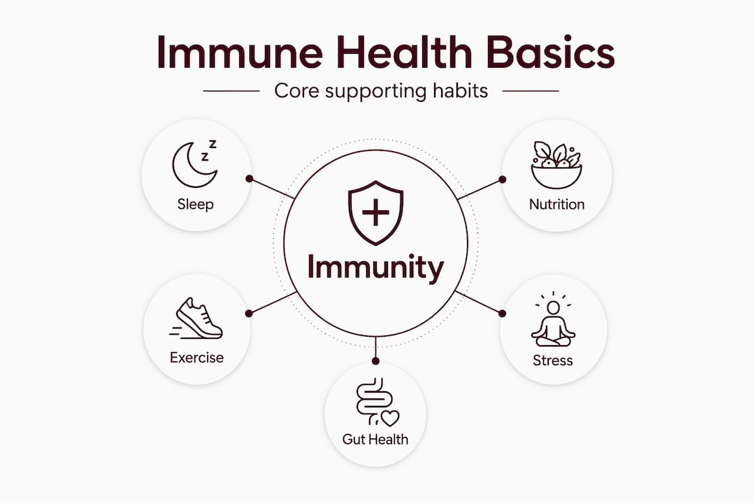 Hierarchy infographic of immune health basics and habits