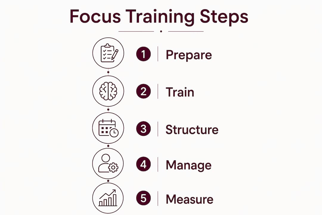 Infographic showing five steps of focus training process