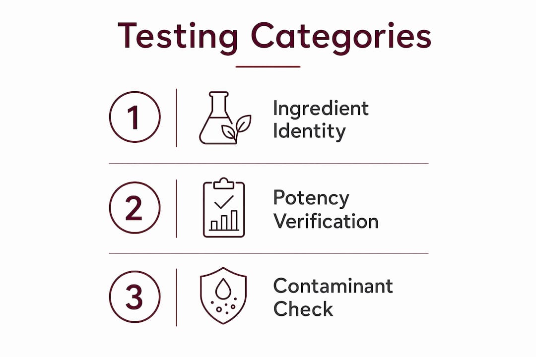 Infographic showing categories of third-party supplement testing