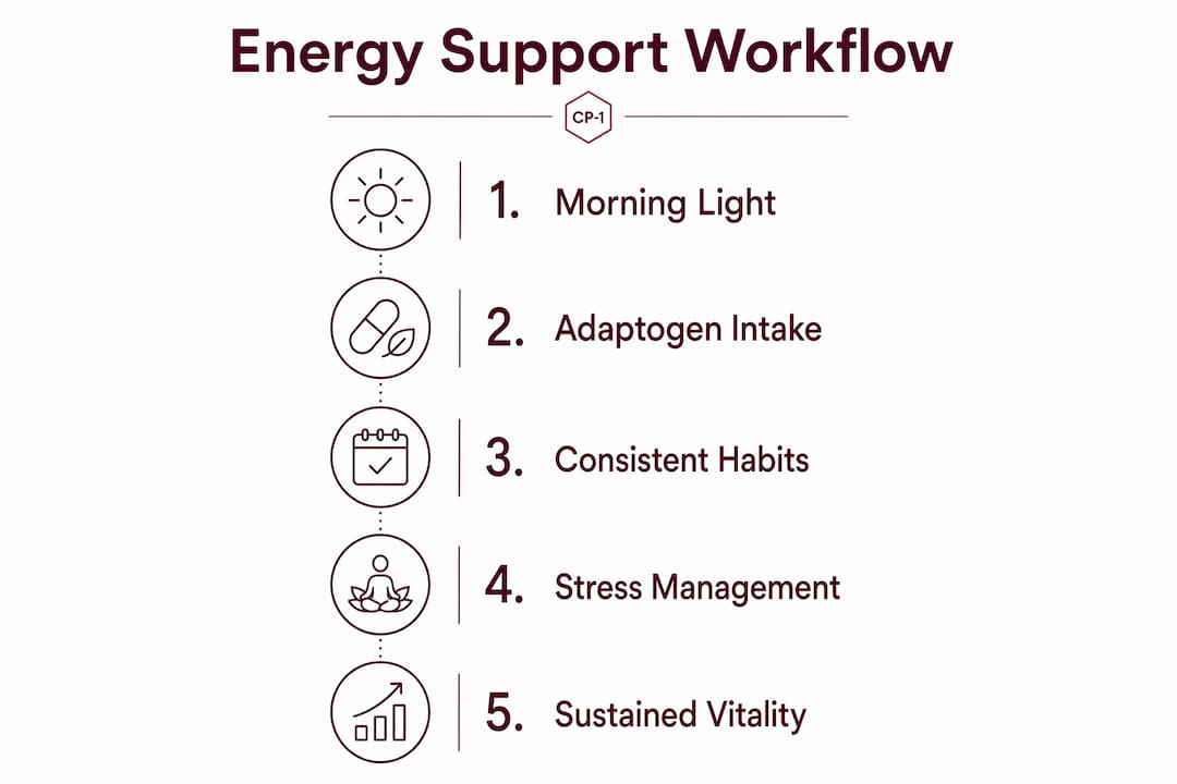 Infographic illustrating steps of natural energy support workflow