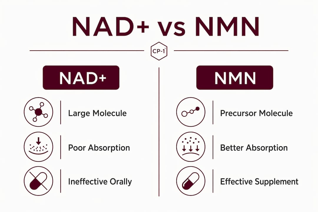 Comparative infographic of NAD+ and NMN supplements