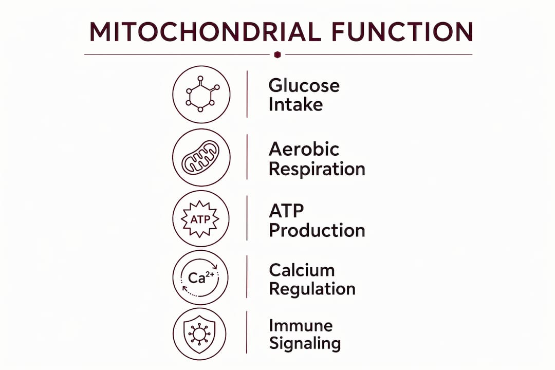 Infographic showing mitochondrial functions in cellular processes