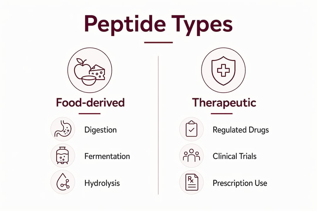 Infographic comparing food-derived and therapeutic peptides