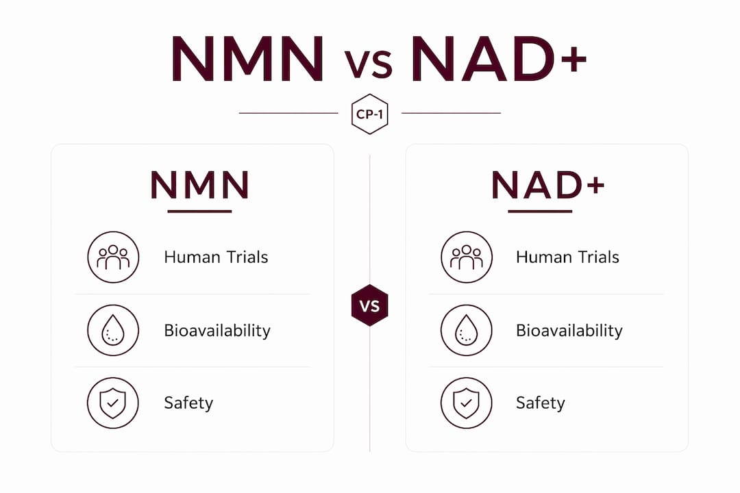 Infographic comparing NMN and NAD supplements