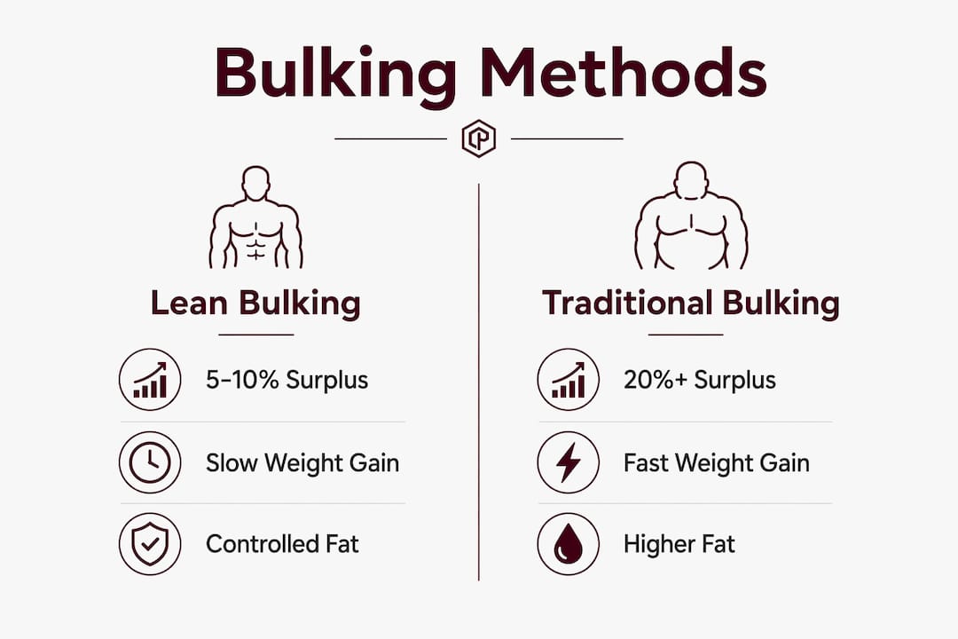 Infographic comparing lean bulking vs traditional bulking