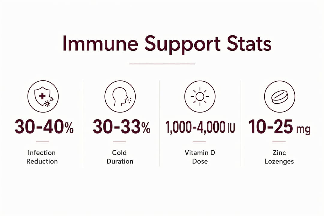 Infographic showing immune supplement statistics and doses