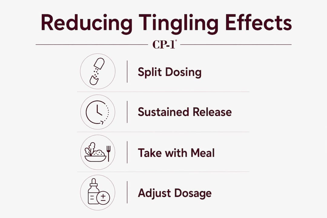 Infographic illustrating ways to reduce beta alanine tingling