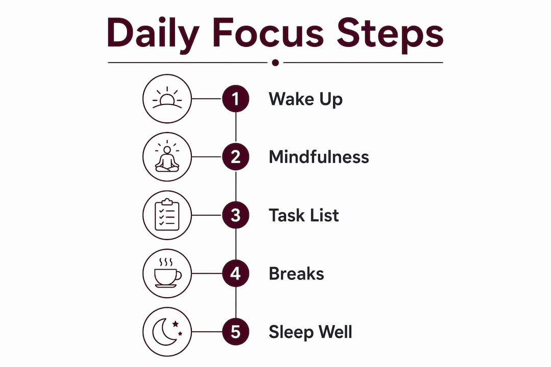 Infographic depicting steps to improve daily focus