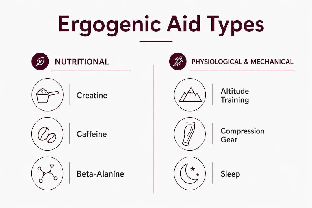 Infographic comparing nutritional vs physiological ergogenic aids