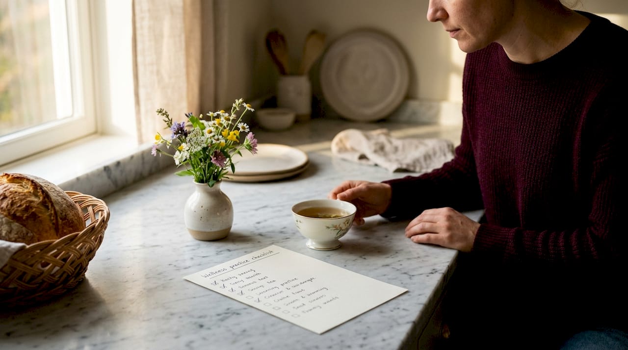 Grounding wellness checklist on desk