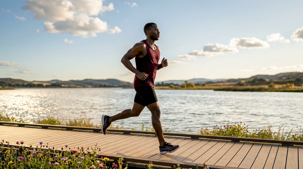Man running outdoors for immune health