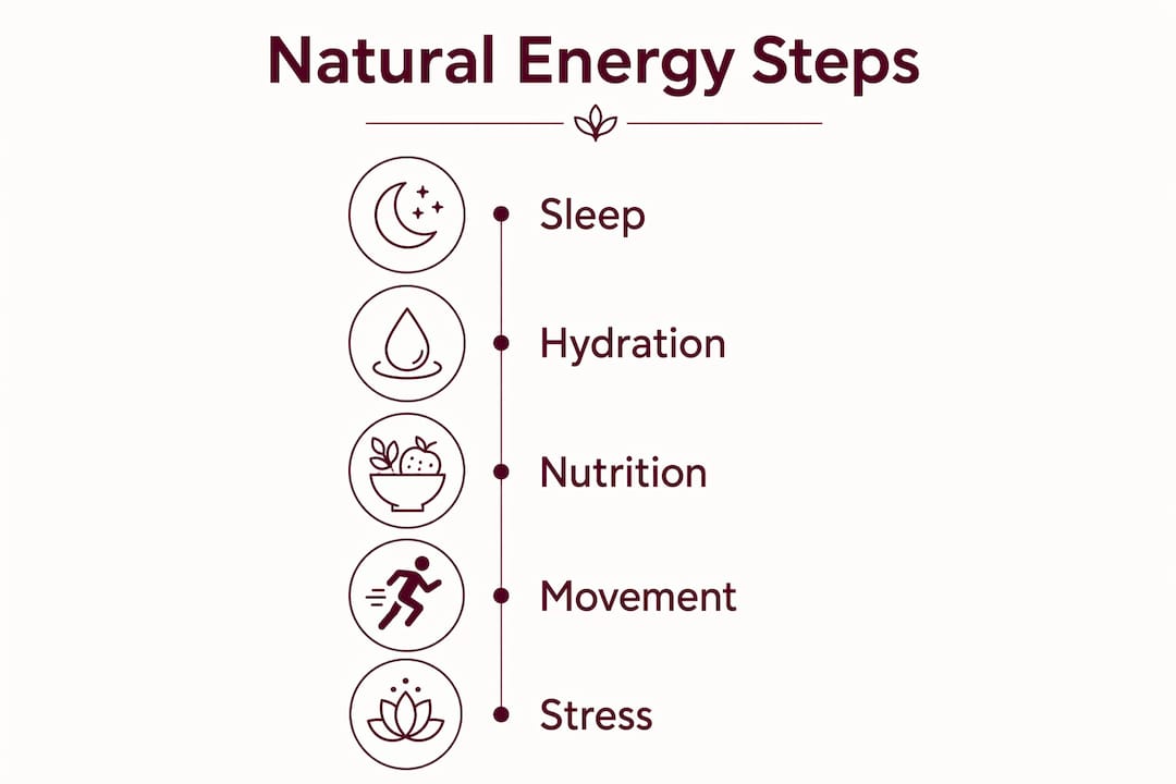 Infographic illustrating five steps to natural energy