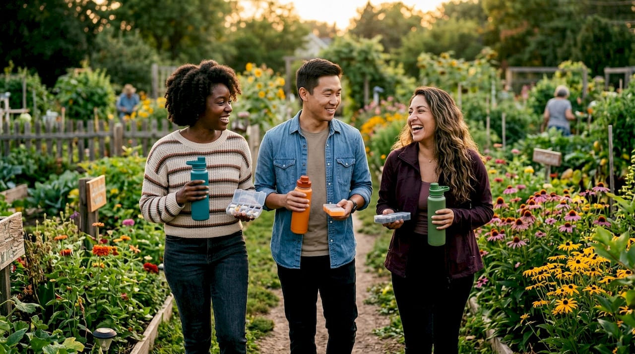 Group discussing supplements and lifestyle in park