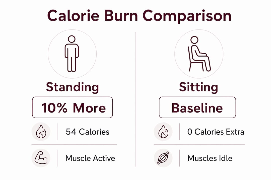 Infographic comparing calorie burn standing vs sitting