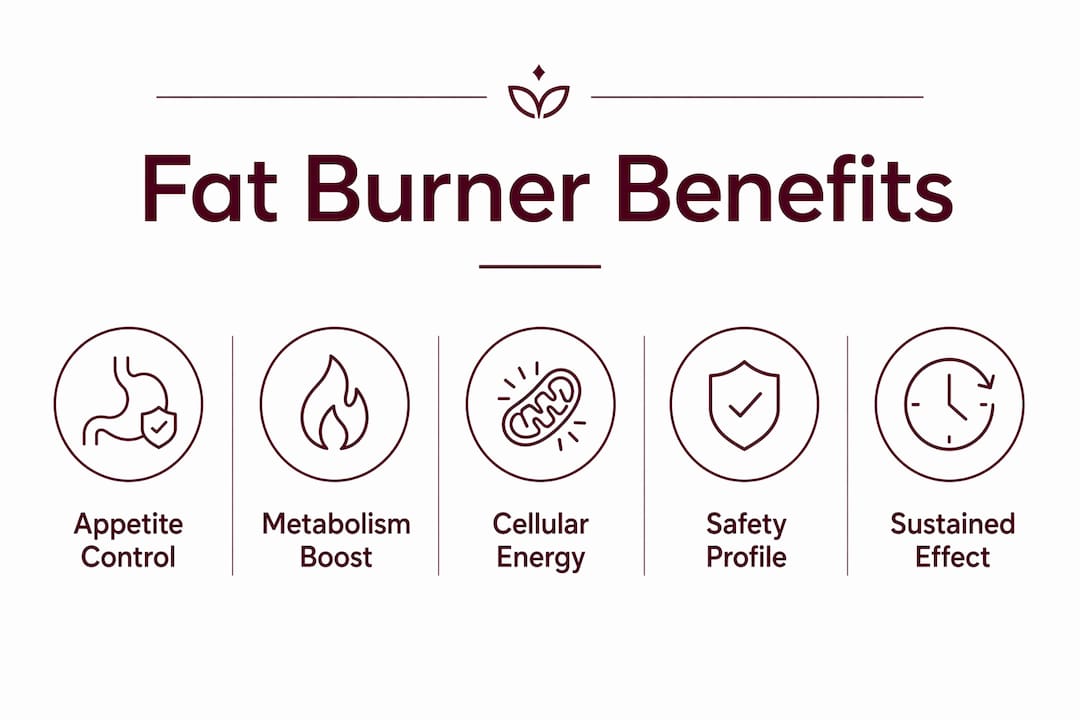 Infographic displaying non-stimulant fat burner benefits in hierarchy format