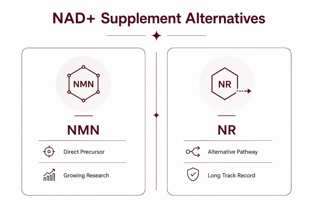 Infographic comparing NMN and NR NAD+ supplements