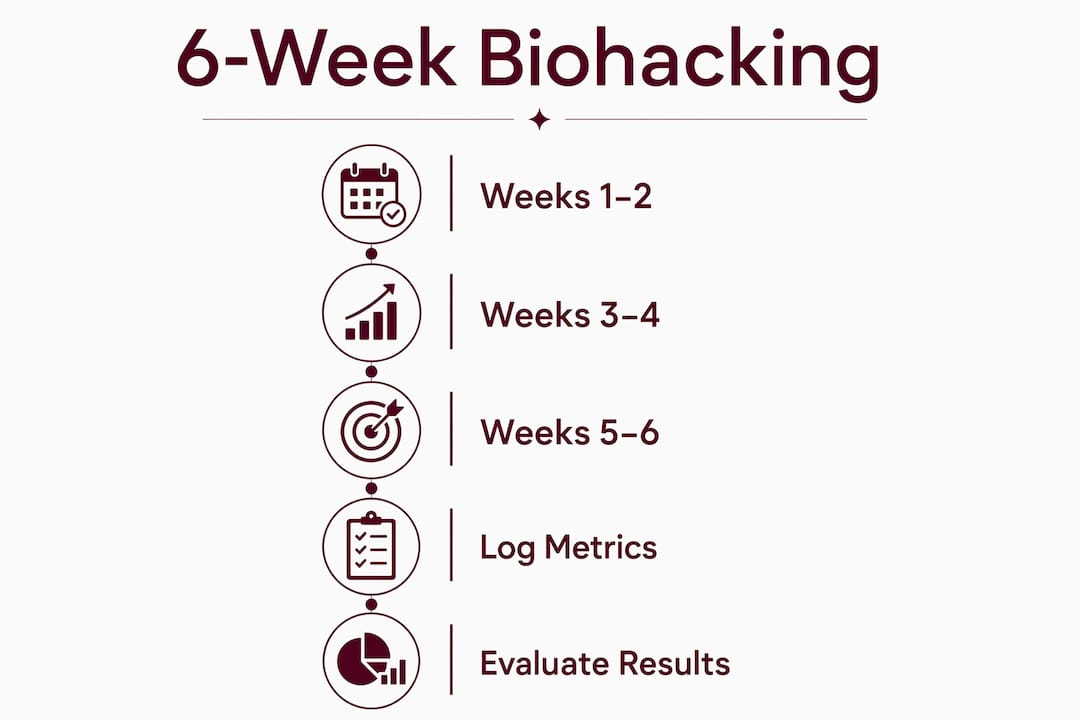 Infographic depicting 6-week biohacking experiment steps