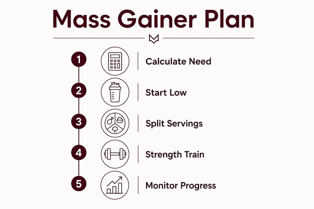 Infographic showing mass gainer usage steps