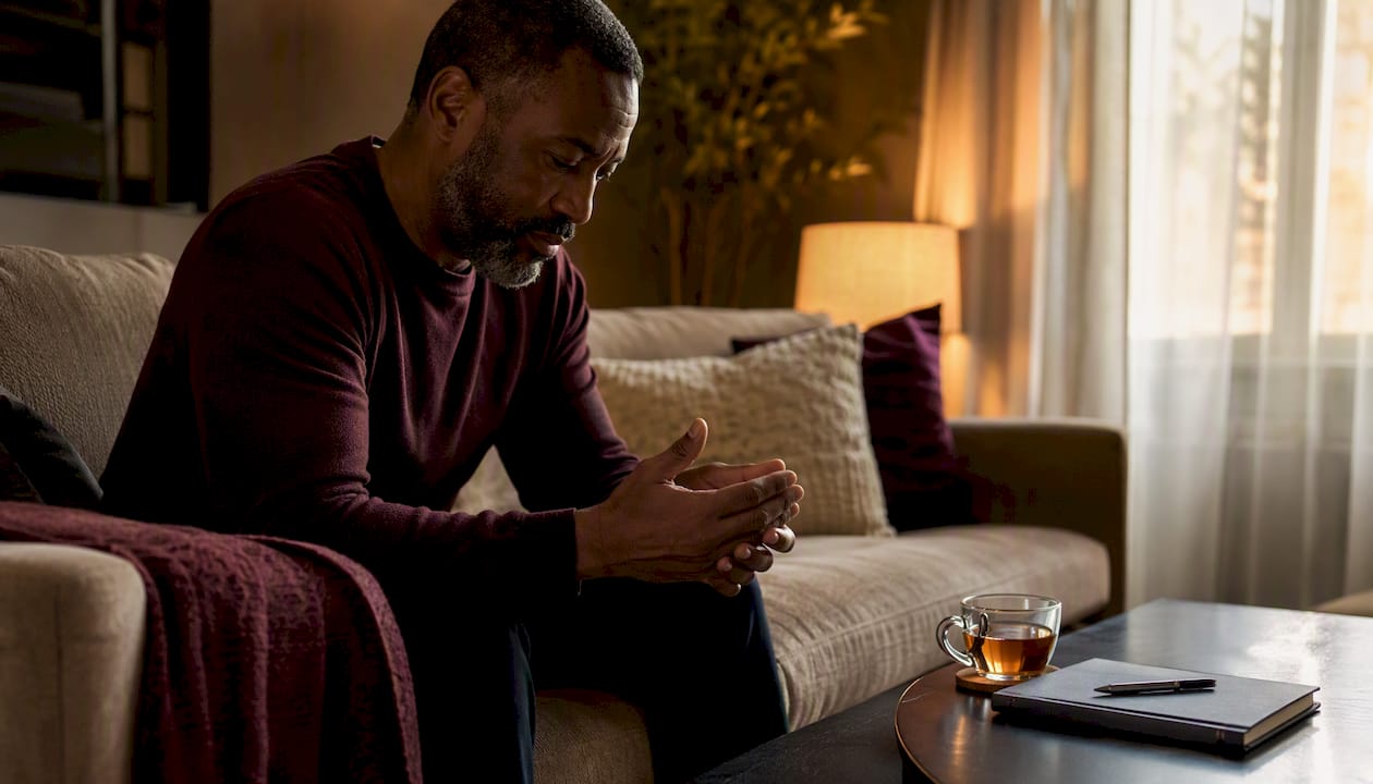 Man quietly reflecting on stress response