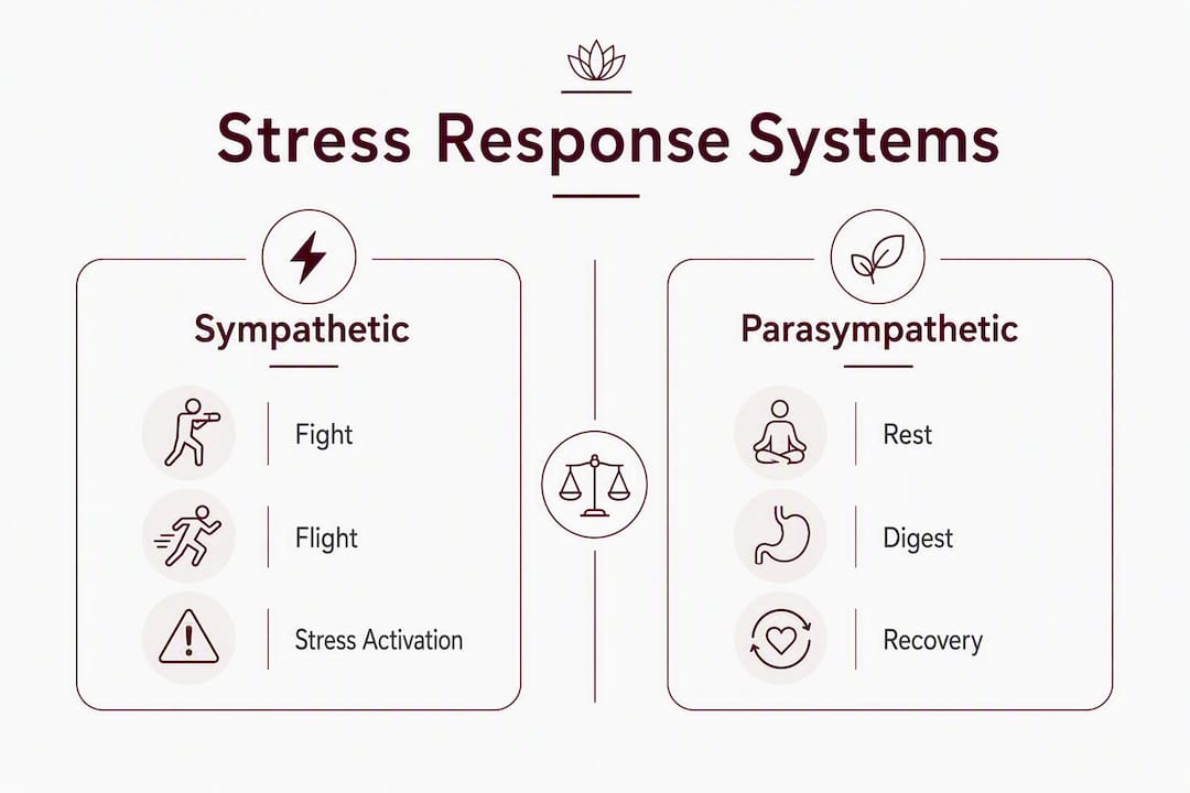 Infographic showing sympathetic vs parasympathetic stress response systems