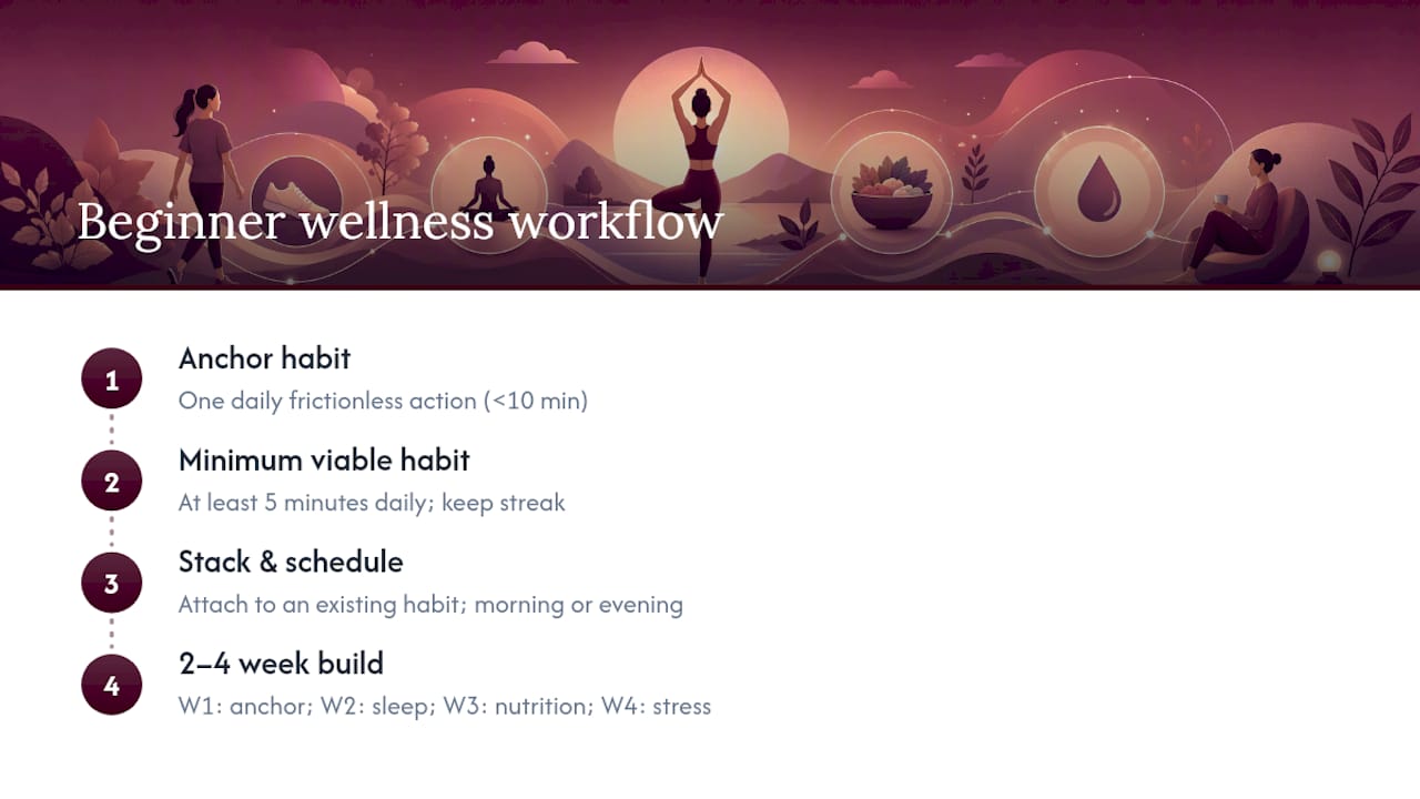 Four-step beginner wellness workflow diagram