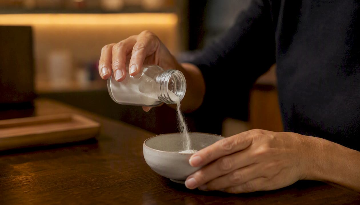 Hands holding NMN supplement vial during consultation