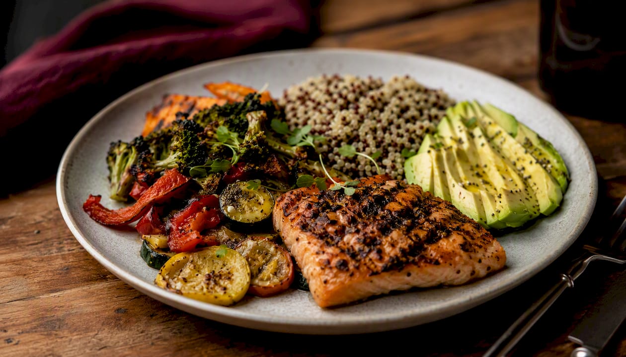 Balanced plate with protein and vegetables