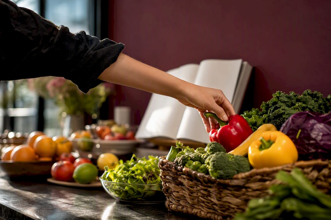 Hand picking tomato from seasonal produce