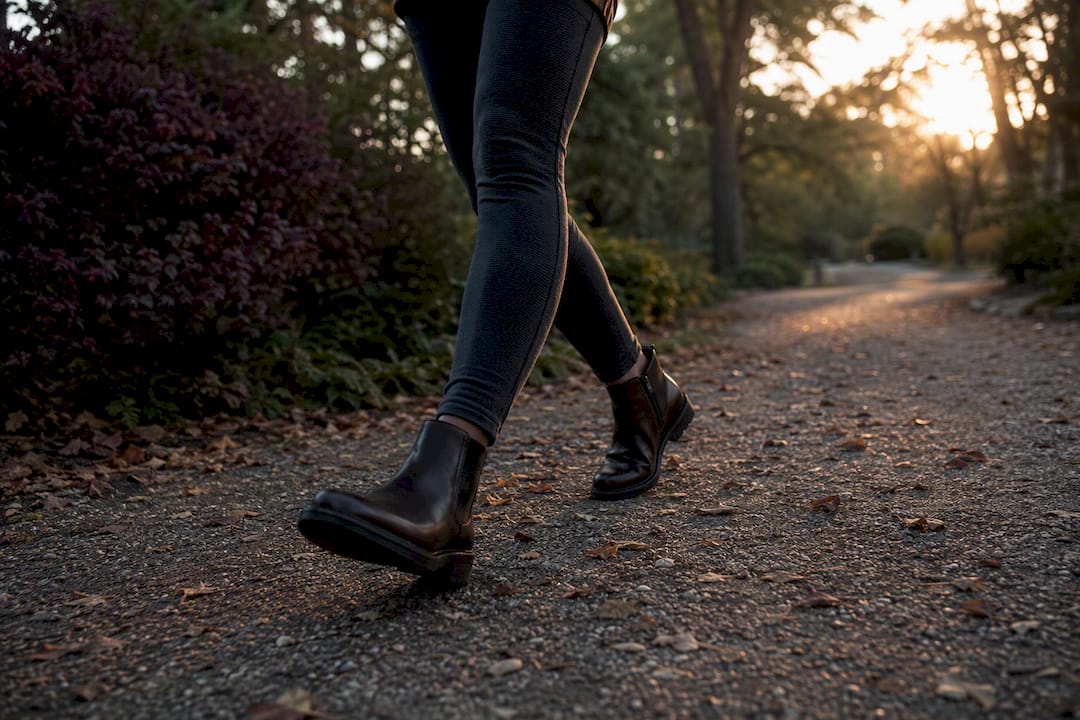 Person walking briskly on park path