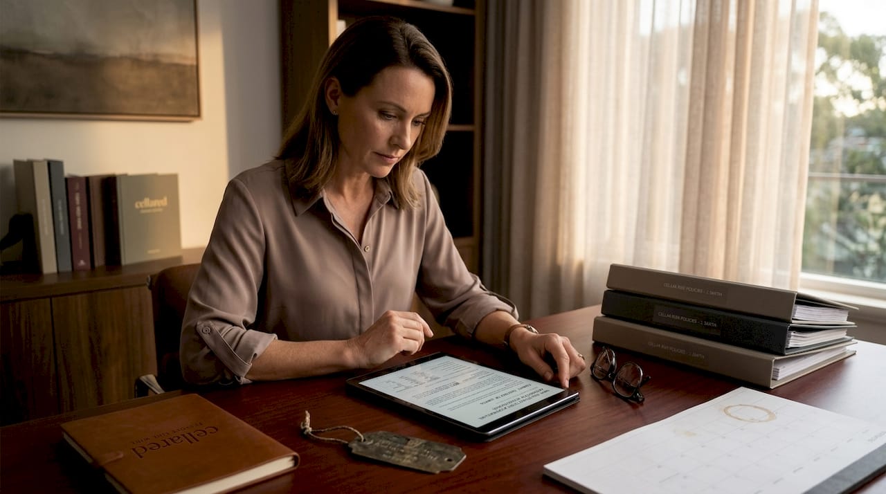 Insurance specialist reviewing wine appraisal report