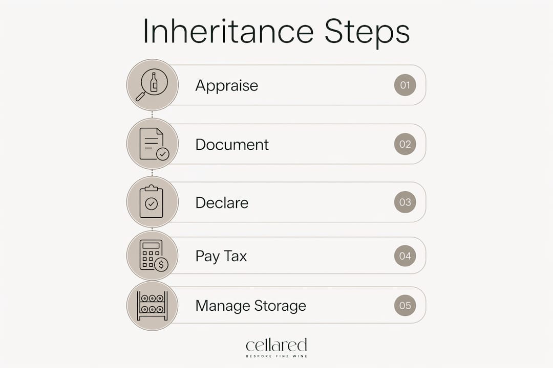 Infographic illustrating inherited wine obligations steps