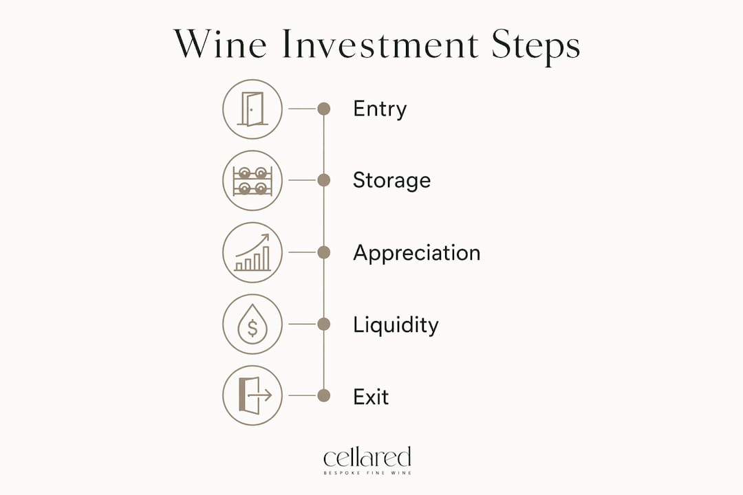 Infographic showing key wine investment stages