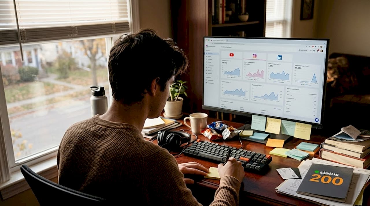 Professional reviewing unified social media dashboard