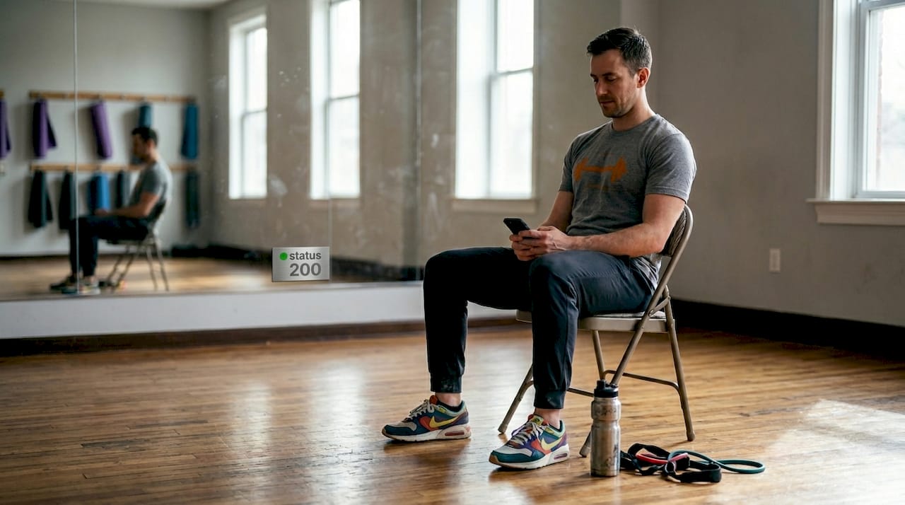 Fitness instructor checking social engagement