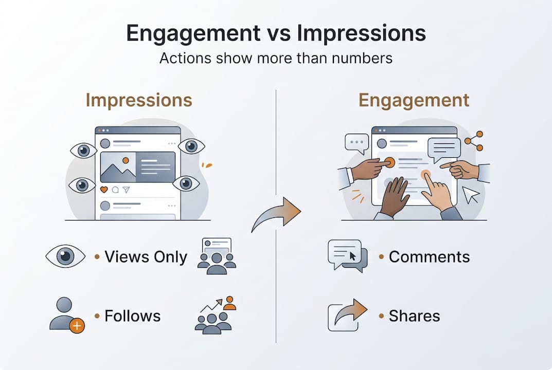 Infographic comparing engagement and impressions