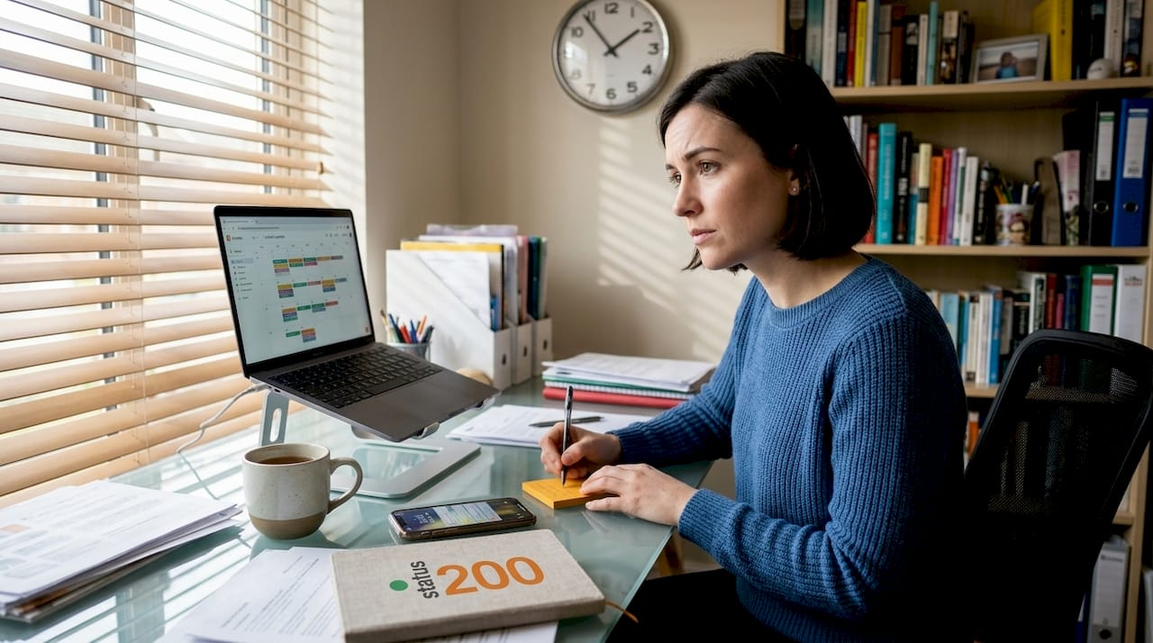 Professional planning content timing at home desk