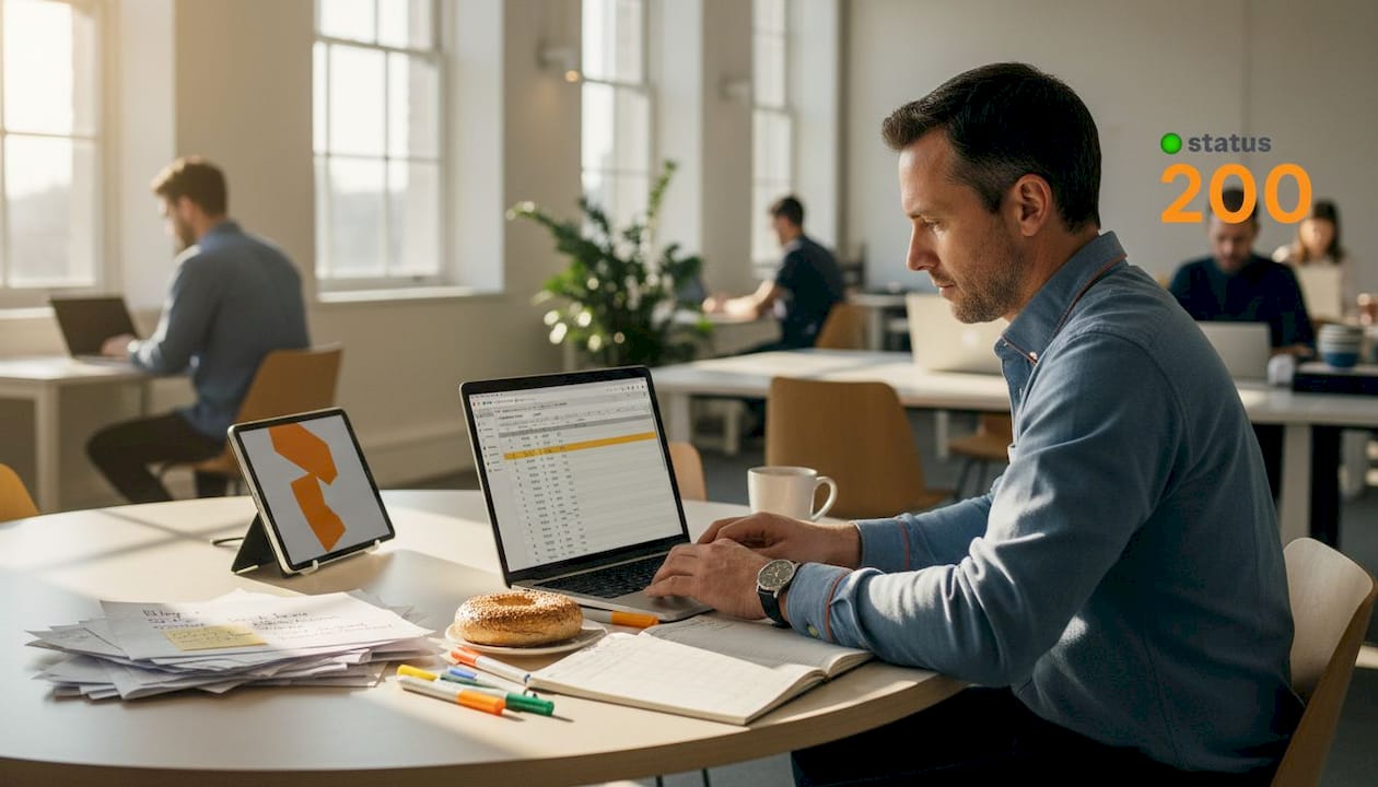 Man batching social media posts in office
