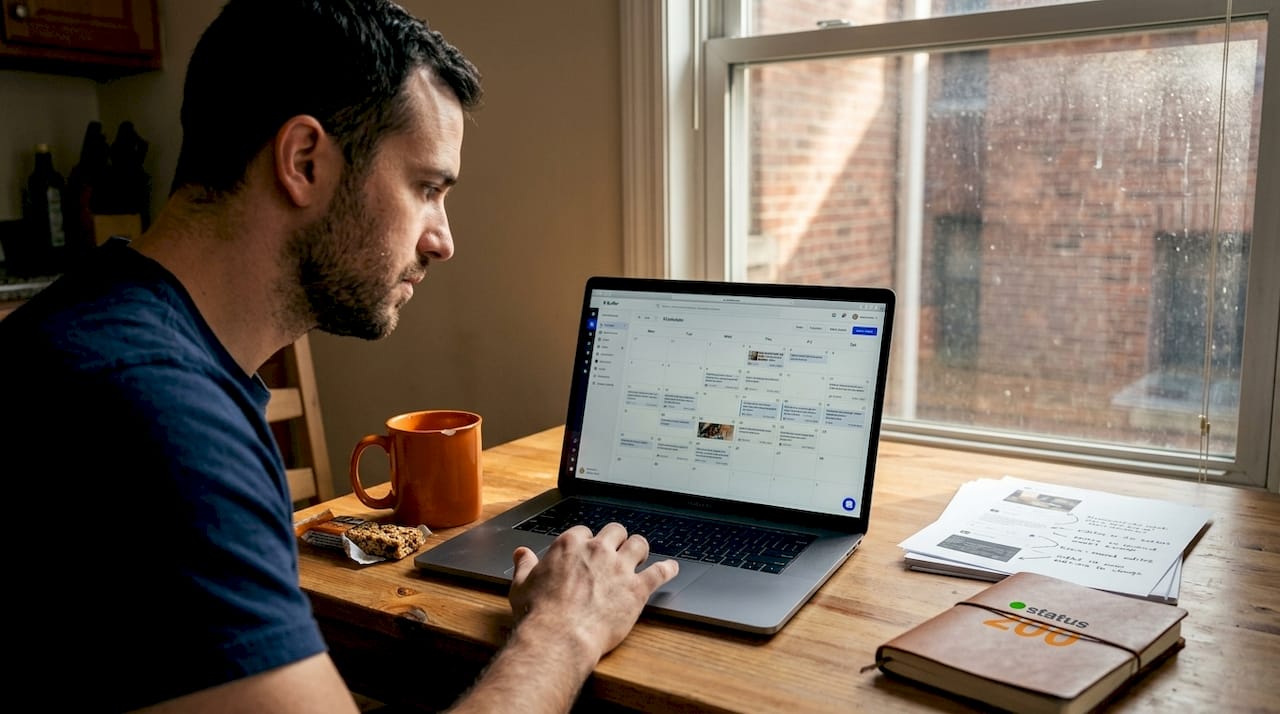 Freelancer using Buffer scheduling on laptop